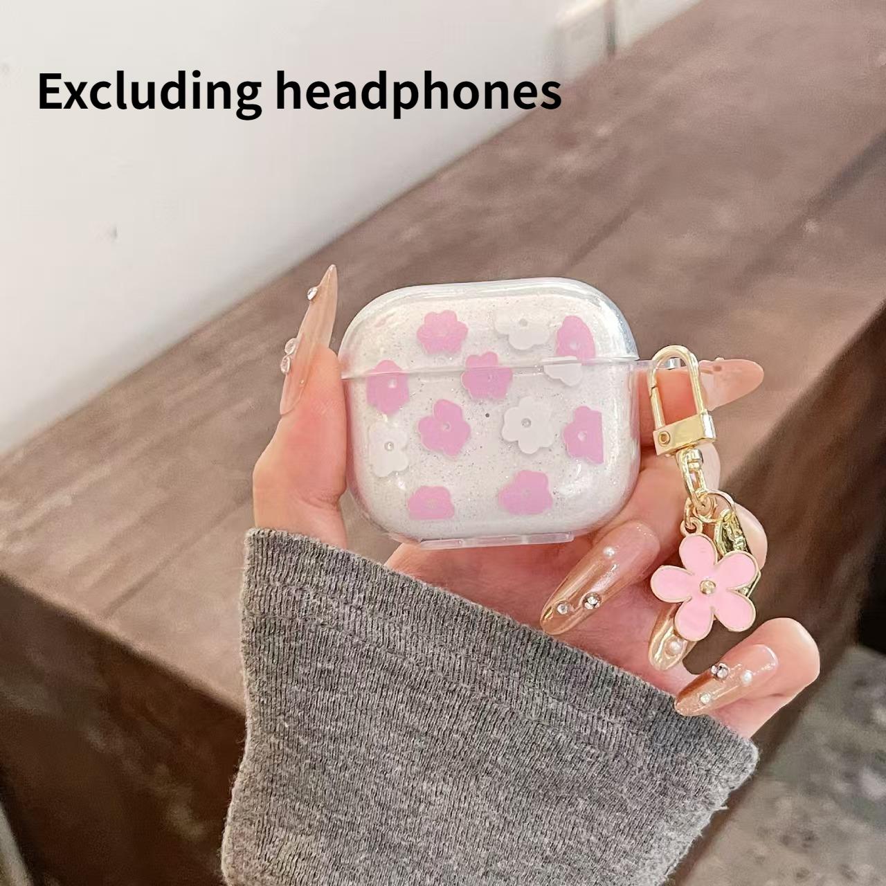 

1PC Sparkling Pink Flower AirPods Pro2 Apple Bluetooth Protective Cover AirPods 4th Generation Pendant Transparent AirPods 3rd gen рожевий