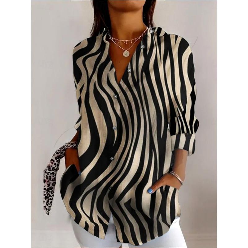 Women's Shirts Graphic Geometric Stylish Casual Long Sleeved Shirt Collar Regular Tops Daily Going Out Buttons Women's Clothing