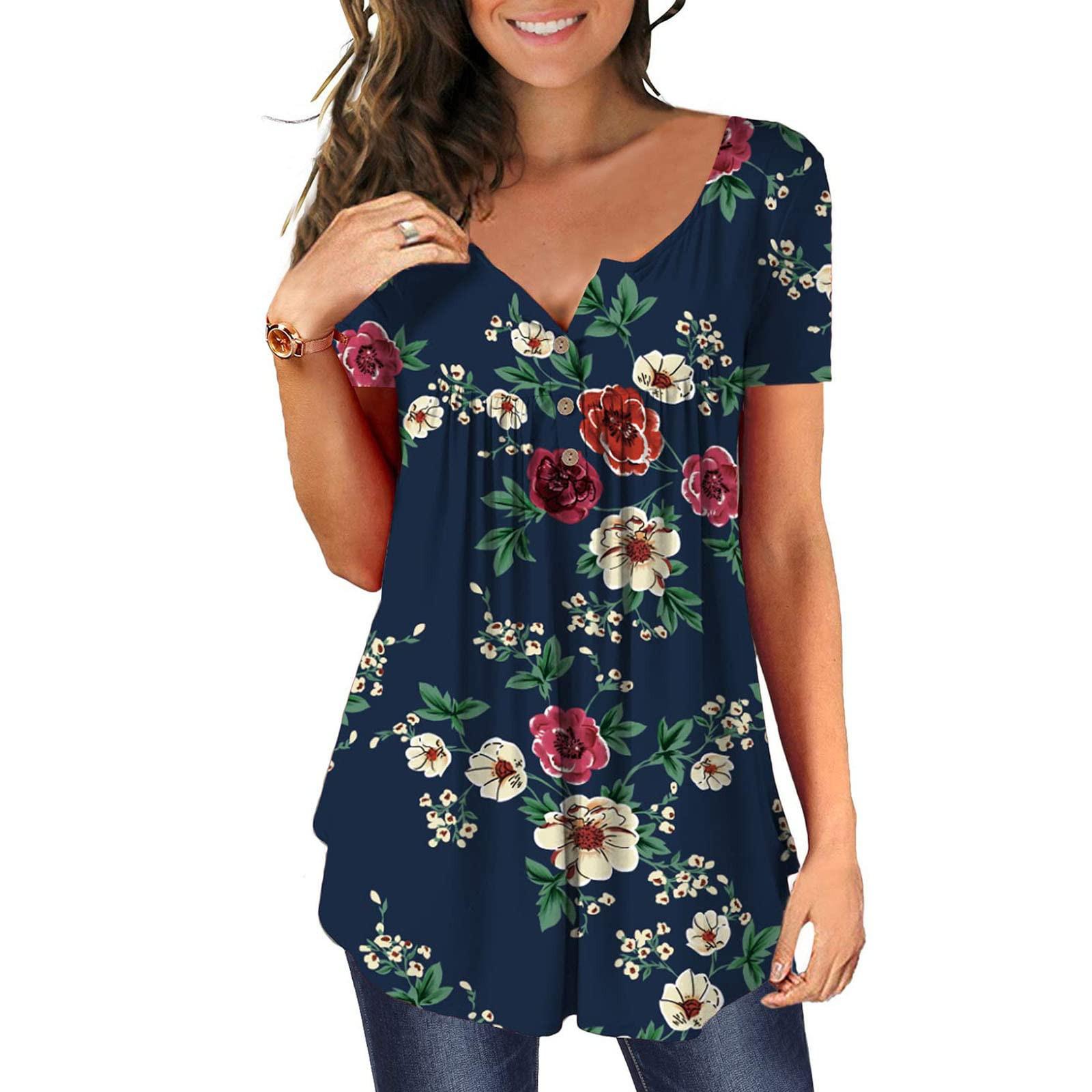 

Women s Short Sleeve Tunic Loose Tops Casual Plus Size Tops Pleated Tunic Button Down Casual Summer Spring T-Shirts Tops for Women XXXL Темно-синій