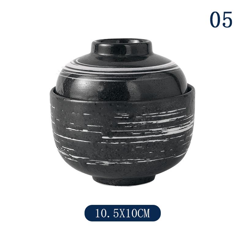 Japanische Suppen-Reisschale mit Deckel Sushi Knödel Würzschale Keramik Eierschale Dessert Traditionelle Miso-Suppenschale Besteck