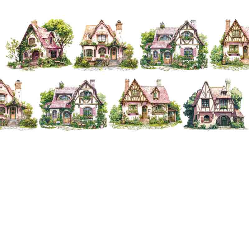 Pet Tape Journal Fairy Tale House Collage Decoration Card Landscaping House DIY Collage Decoration
