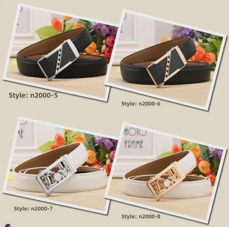 Women's Casual Double-Sided Lychee Pattern Leather Belt with Automatic Buckle