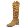 Women High Boots Pleated Knee High Heeles Shoes Sexy Pointed Toe Chunky Chelsea Boots 2025 Designer Winter New Pumps
