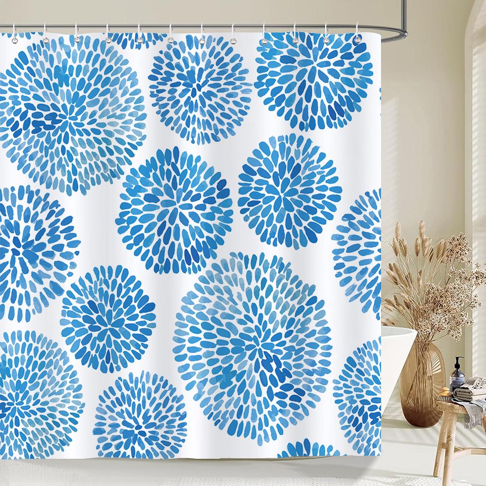 Blaue Geometrische Sechseckige Duschvorhänge Wasserdichter Stoff Badezimmervorhang mit Haken Dekoration Badewannenvorhang Toilettentrennwand