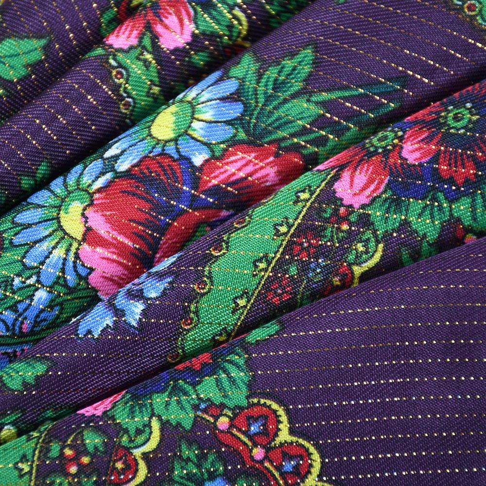 70*70cm Gold Thread Floral Print Russian Square Scarf for Women