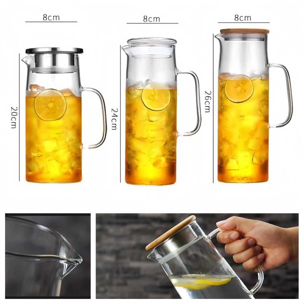 BDHD Tea Cold Tea Pot with Tea Glass Barley Tea Black Tea Suitable for and More Steel Teapot, Heat-Resistant Glass, Caddy, Strainer,