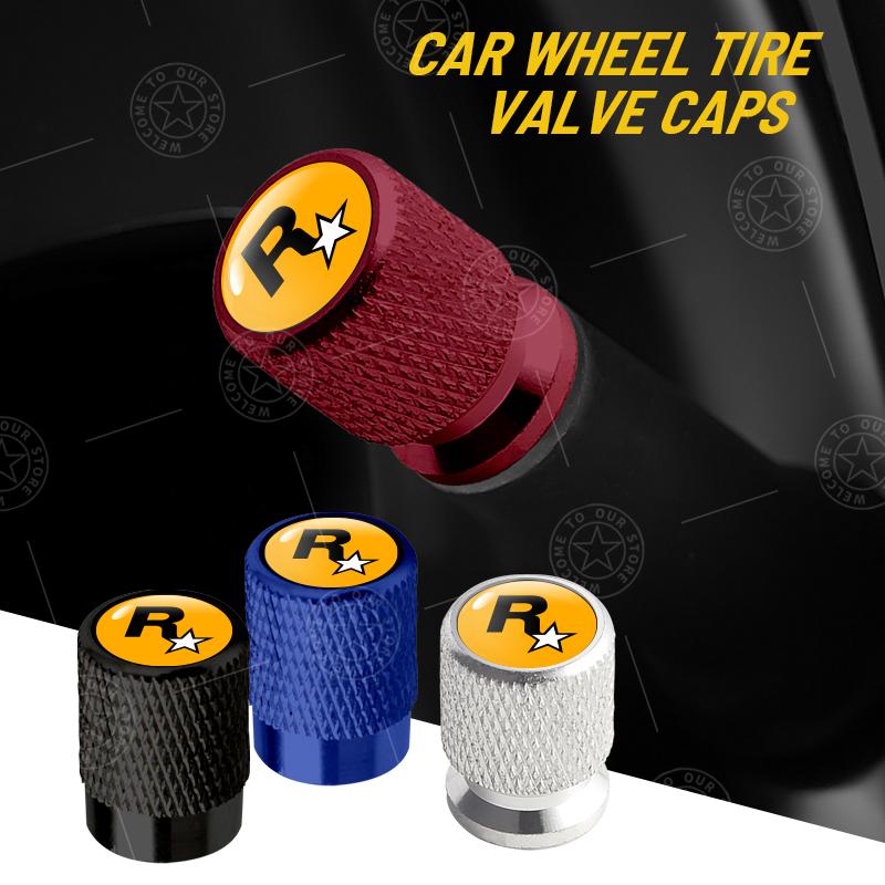 4pcs R Star Logo Car Wheel Tire Valve Caps Air Stem Aluminum Accessories For Jaguar Land Rover Fiat Ford Opel Peugeot Volvo Jeep XS4