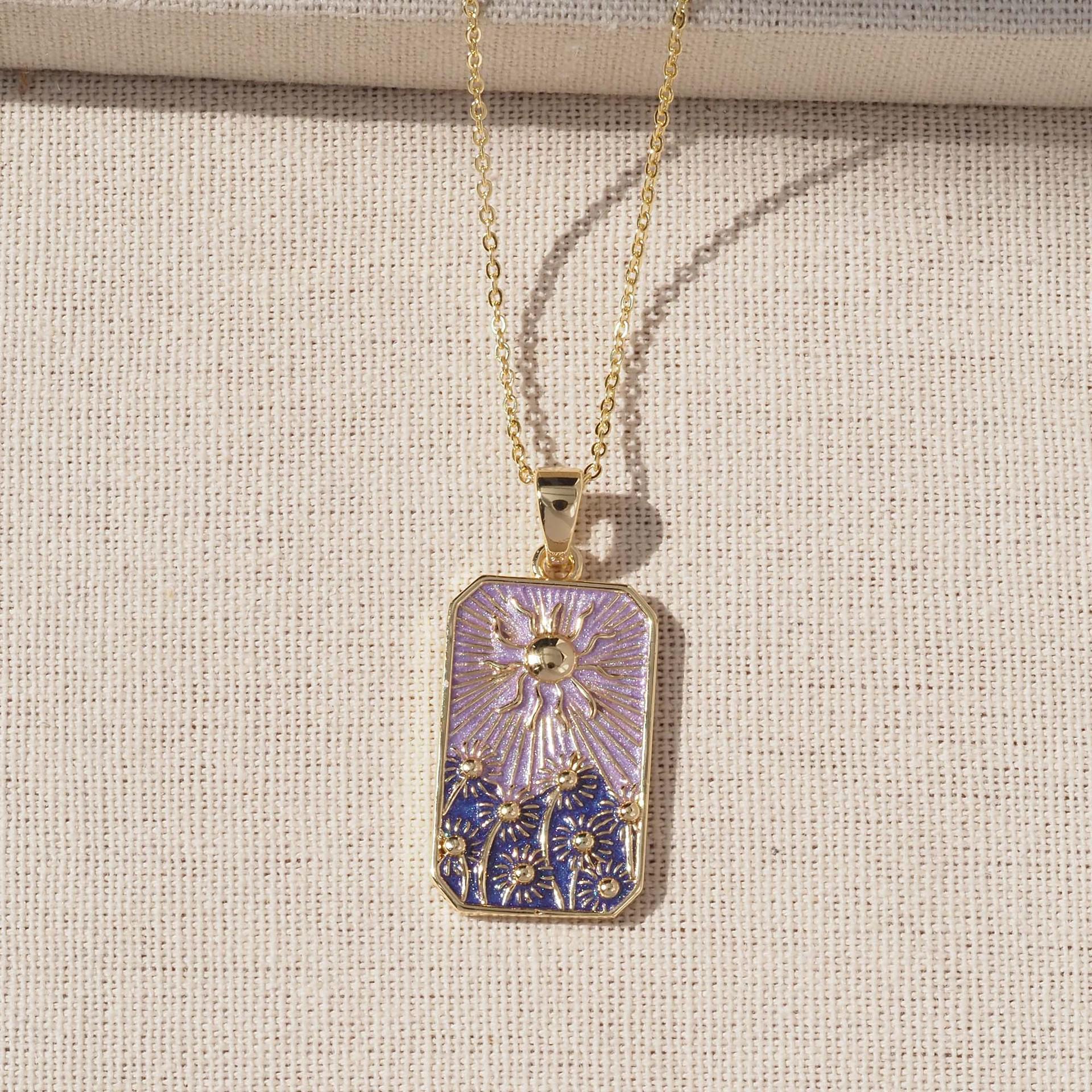 

Кулон-ожерелье Солнце из Таро - Позолоченная медь с дизайном одуванчика Pendant only
