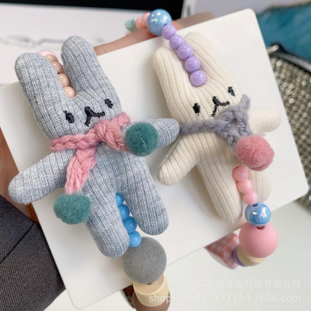 Cute Cartoon Rabbit Plush Phone Chain Handmade Beaded 3D Candy Phone Case Strap Adorable Keychain Pendant