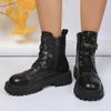Mode Mode Metallschnalle Riemen Motorradstiefel Damen Herbst Winter Plateau Kampfstiefeletten Frau Wasserdicht PU Leder Stiefeletten