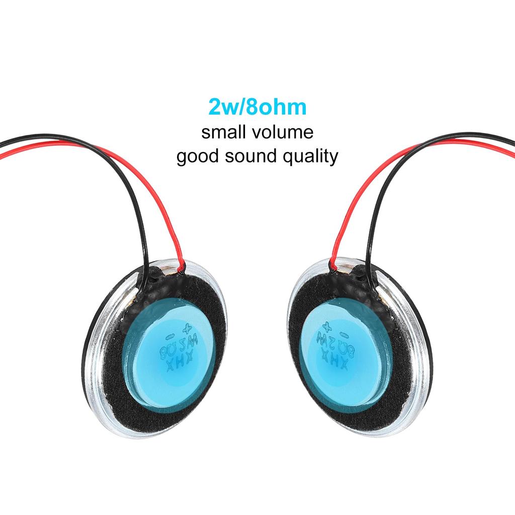 Uxcell 2Pcs 2W 8 Ohm Small Speaker Metal Shell Round Internal Micro Magnet Mini Speaker with 60mm Terminal Wire for DVD EVD Multimedia Mobile Portable