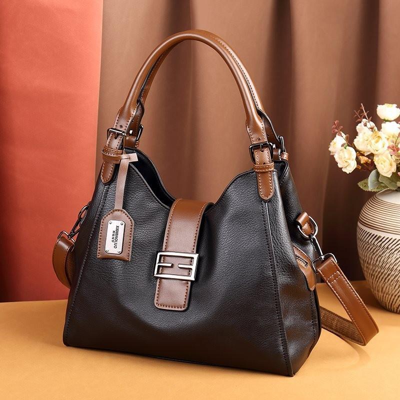 Chic Genuine Leather Bucket Handbag For Women Spacious Stylish Shoulder Crossbody
