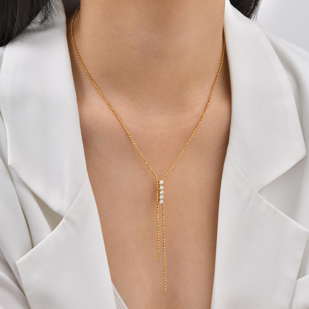 Niche Design Y-Shaped Stainless Steel Zircon Necklace, Versatile Women'S Jewelry Nc-2438