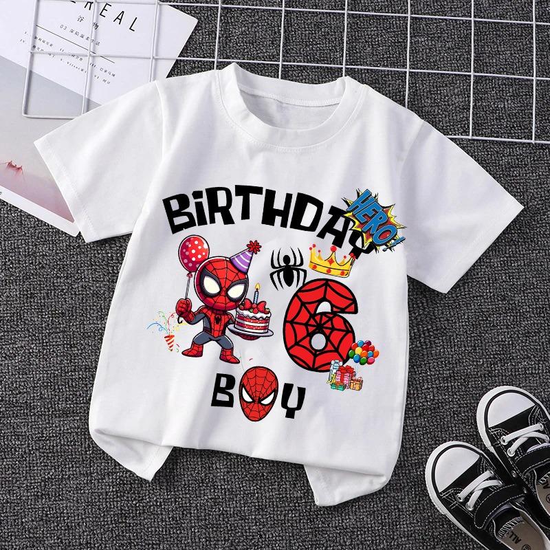 Marvel Spiderman Kids Birthday Party Tshirts Baby Number 1-9 T-Shirt Children Fashion Tops Tees Boys TShirt Parent Child Clothes