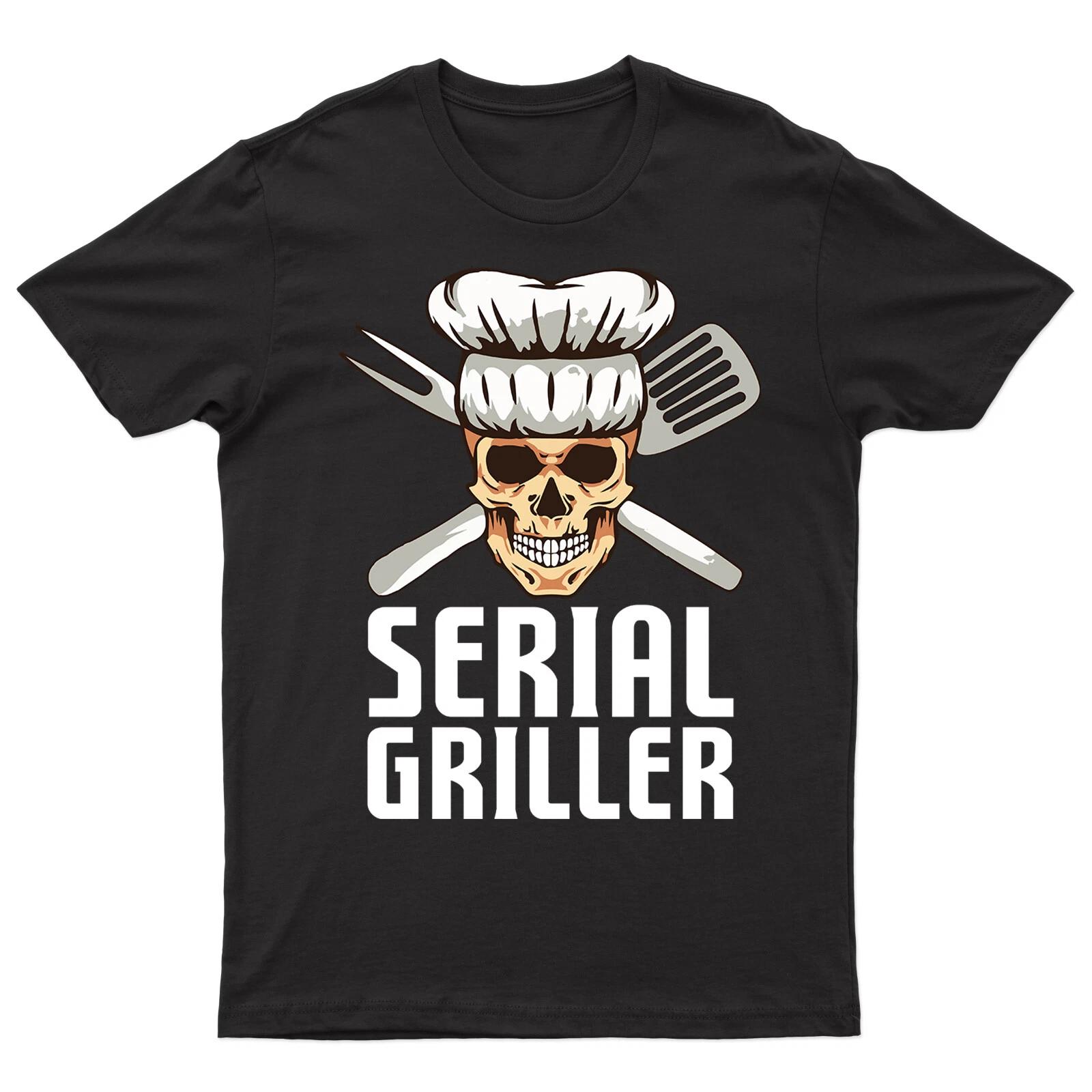 Serial Griller Mens T shirt BBQ Distressed Design Funny Grilling Tee Top 3XL