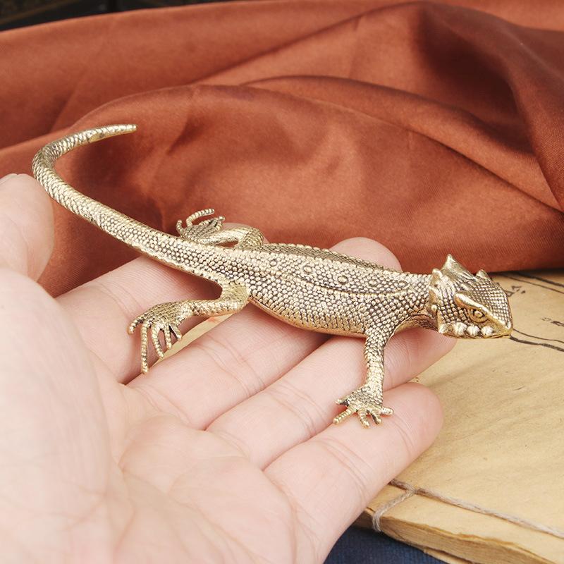 Βαλιτσάκι Γραφείου από Ορείχαλκο Αντίκα Στολίδι Ζώο Σαύρα με Κέρατα Γλυπτό Μπρούτζος Διακόσμηση Τσαγιού Αντίκες Χάλκινα Αντικείμενα Χονδρική