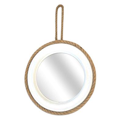 [A0165] - Miroir cordes bois "Monde Marin" blanc  - 18. 5 cm