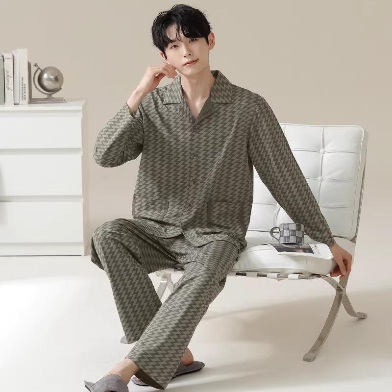 Men's Pajamas Men's Autumn 1011 New Modal Cotton Long-sleeved Large Size Fashion Simple Loungewear Autumn and Winter