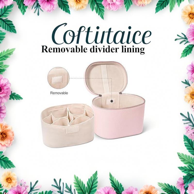 Portable PU Leather Cosmetic Organizer Handbag Soft Lining Removable Divider Makeup Case for Business Trips