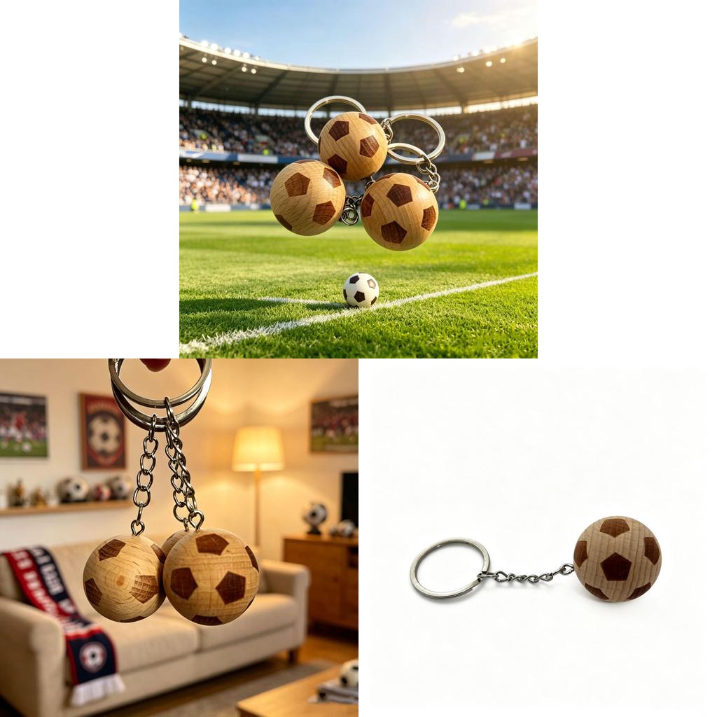 Wooden Soccer Keychain With Creative Design For Gift And Party Favors