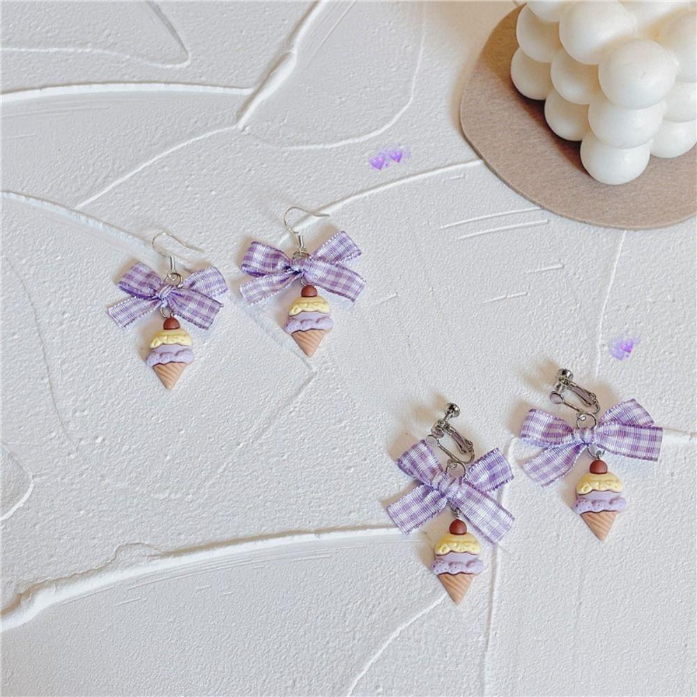 Cupcake Bow Studs Earrings Ice Cream Cake Earrings Studs Creative Strawberries Ear Clip Ladies