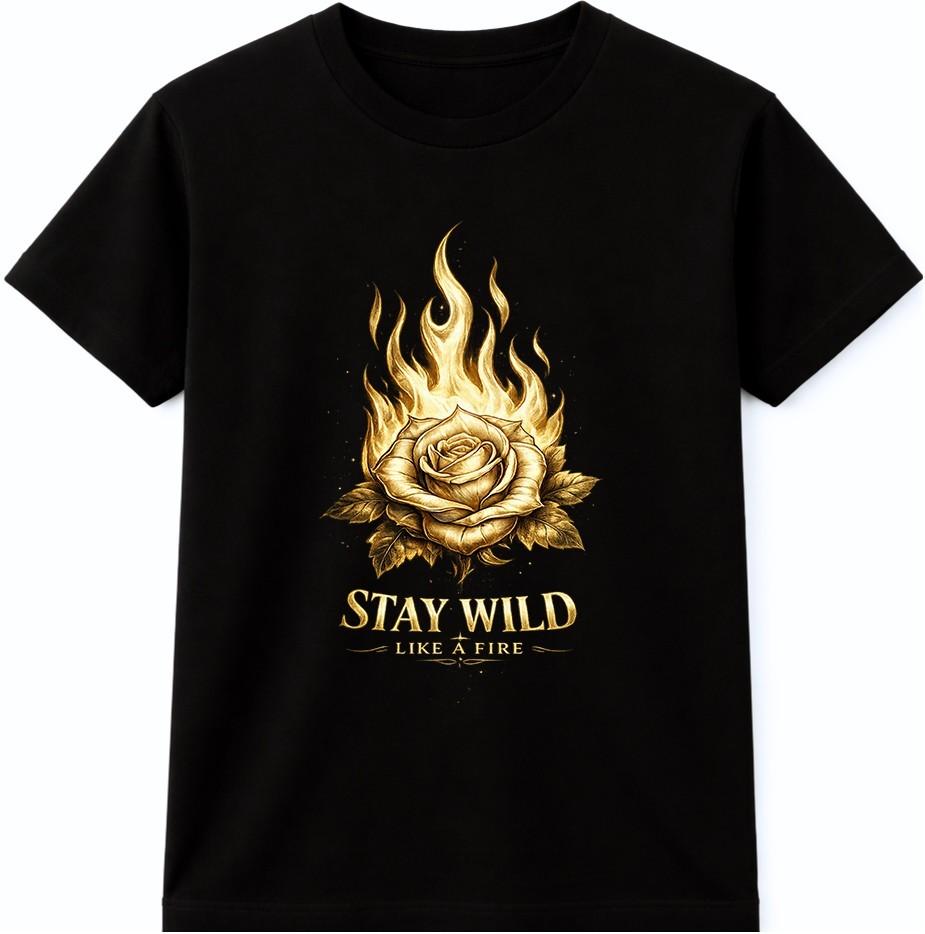 Flaming Rose T Shirt Stay Wild Gothic Tattoo Biker Rocker Graphic Tee S разноцветный