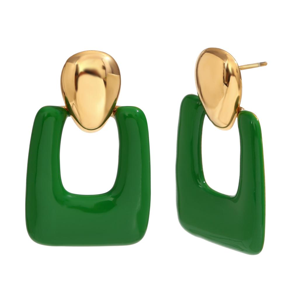 

MamacitaSlay Geometric Oval Colored Enamel Rectangle Drop Stainless Steel Earrings 2024 Trend Daily Jewellery Woman Accesories зелений