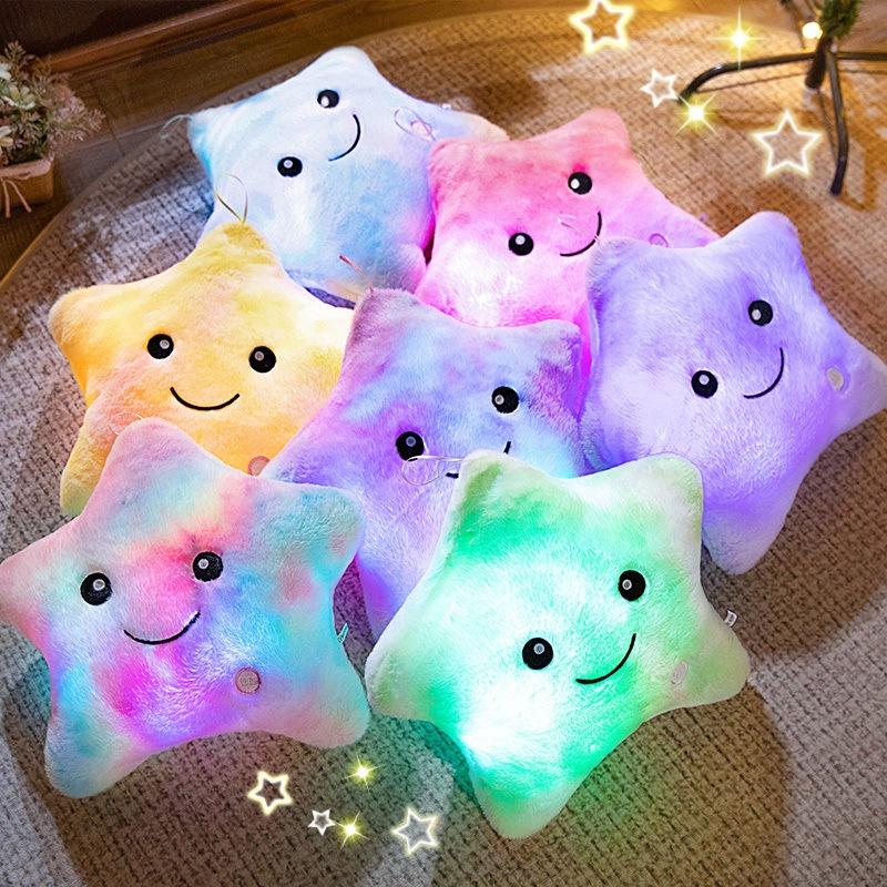 Cartoon Tie-dye Rabbit Hair Glowing Five-pointed Star Pillow Star Plush Toy Girl Doll Gift