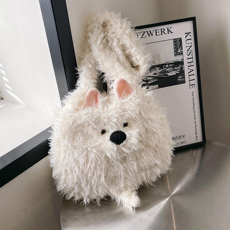 Sweet and Cute Puppy Plush Bag Women's Spring Season 2025 New Casual Versatile Girl Tote Bag Tide