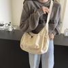 Elastic Rope Drawstring Tote Bag Solid Color Pleated Shoulder Bag Nylon Crossbody Bag  School