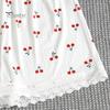 2 Pcs/Set Pajamas Suit Lace Splicing V Neck Short Sleeve Top Cherry Printing Comfort Homewear Outfit Casual Top Shorts Sleepwear Set