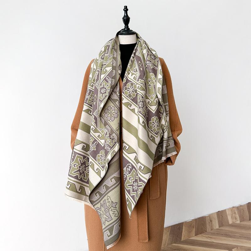 Literary And Retro Style Contrasting Colors, Double-Sided Imitation Cashmere Scarf, Winter High-End Warm Shawl
