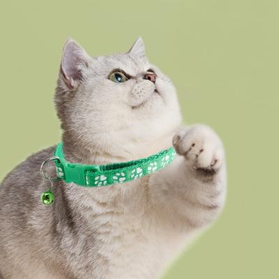 1pc Colorful Pet Pattern Small Dog and Cat Collar with Bell Adjustable Bowties Dog Bow Ties DIY Band Pet Collar Footprint