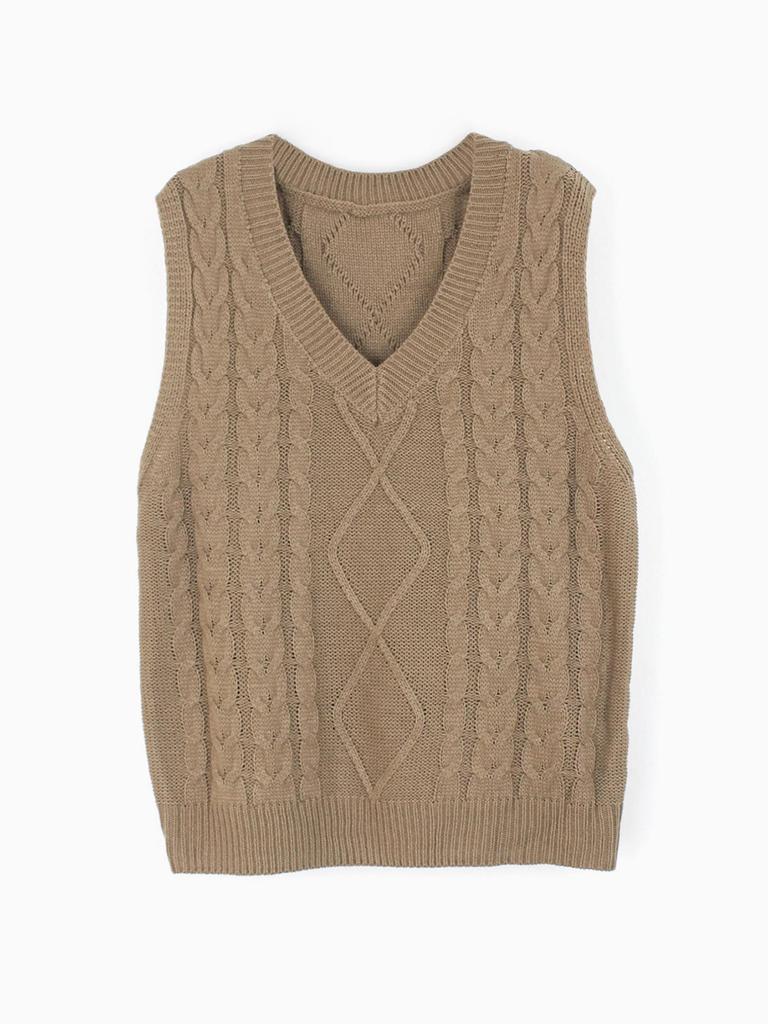 European and American Women's V-Neck Sleeveless Twisted Sweater Vest