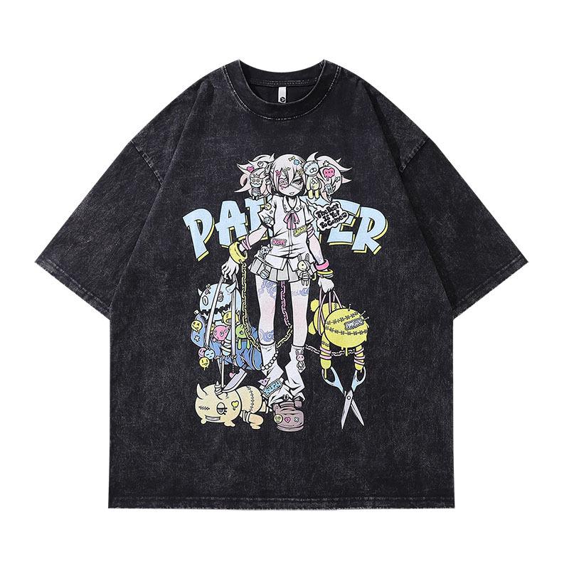 Harajuku Street Tide Brand Washed Old Short-Sleeved Couple T-Shirt Men And Women Hiphop Lazy Wind Half-Sleeved Base