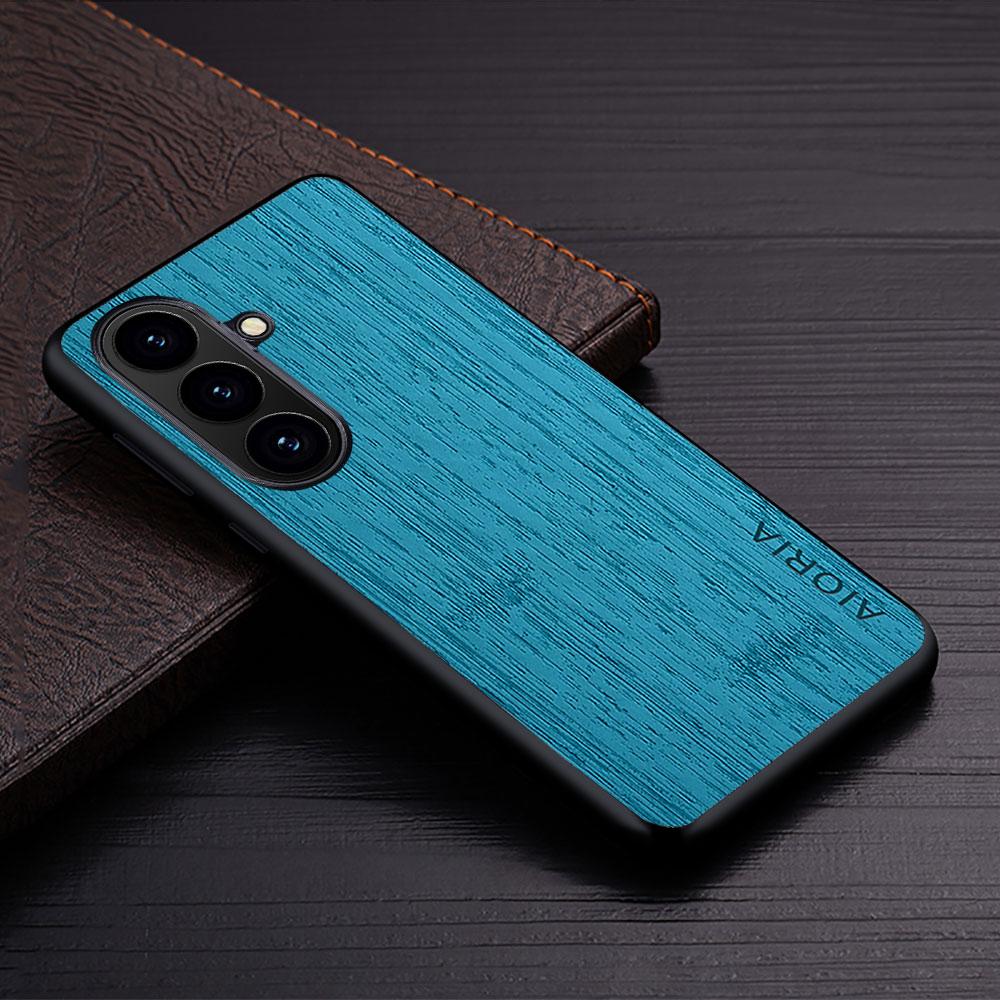 Case for Samsung Galaxy S26 Plus Ultra Edge Pro Funda Bamboo Wood Pattern Leather Phone Cover Luxury for Samsung S26 Ultra Case Galaxy S26 Ultra циан