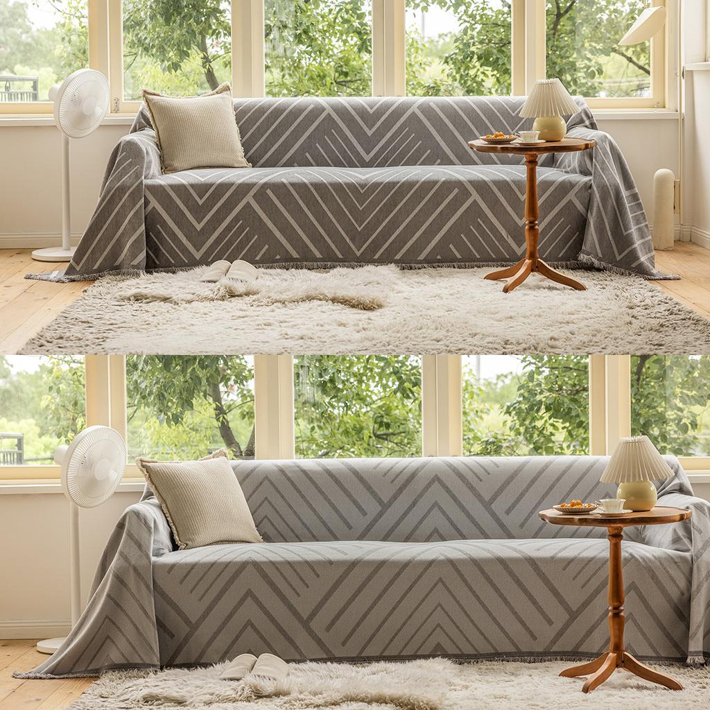 Multifunctional Sofa Cover Geometric Modern Simple Thick Double-sided Available Dust-proof Sofa Blanket