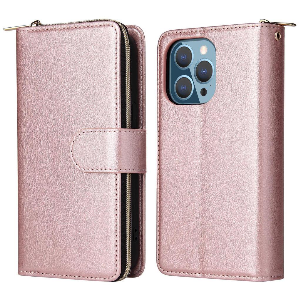 Apple iPhone 13/12 Mini Leather Case: Nine-Card Zipper Style for 14 Pro Max