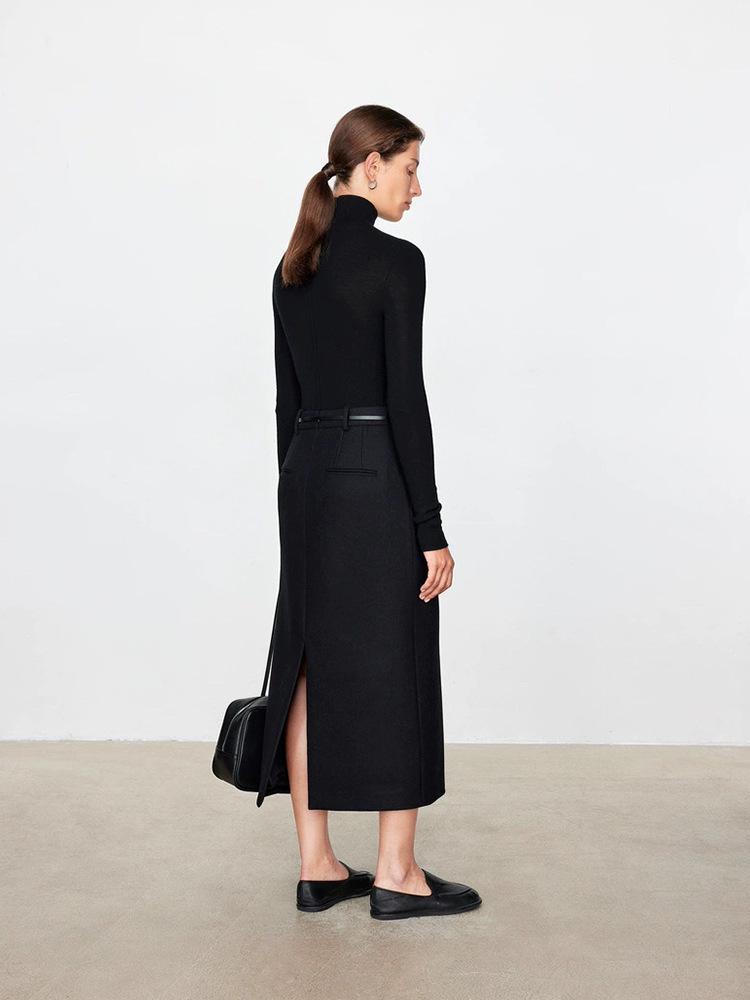 Wen Jiu Elegant High-Waisted Wool Suit Skirt - Mid-Length, Winter Classic