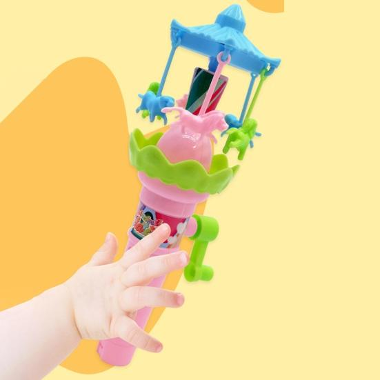 Interactive Glowing Carousel Toy Develop Hand Strength with Manual Joystick Rotates Lights Up Toy for Babies