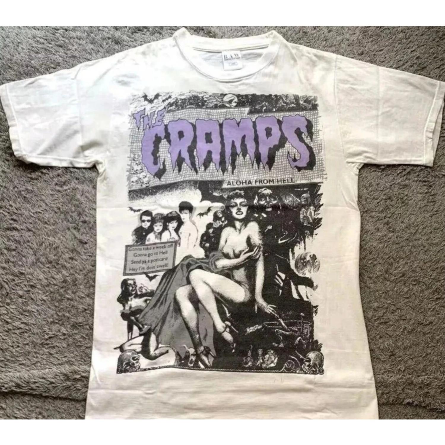 Футболка с принтом концертного тура группы The Cramps, 90-е, унисекс, повседневная, с коротким рукавом S чёрный
