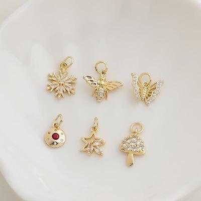 14K Gold Plated Zirkon Schmetterling Biene Mond Schneeflocke Pilz Halskettenanhänger DIY Schmuck.