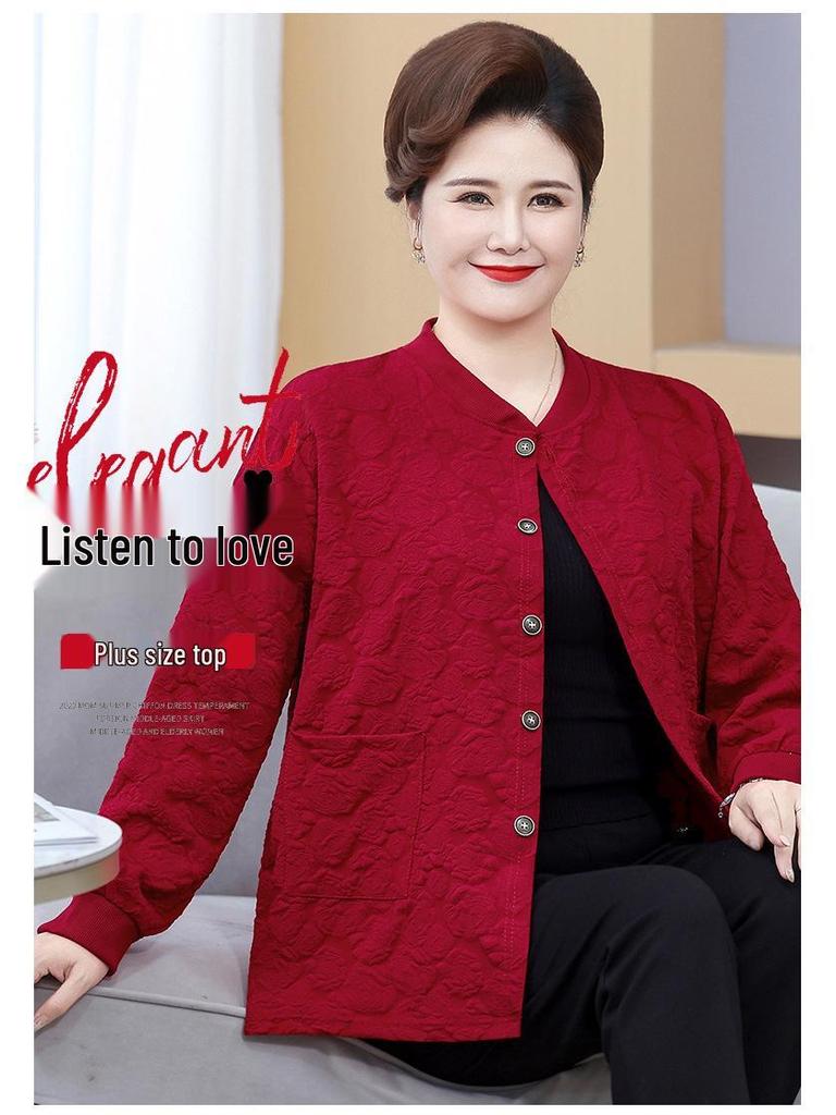 Płaszcz jesienny w stylu chińskim w dużych rozmiarach dla kobiet w średnim wieku - Elegancka krótka kurtka