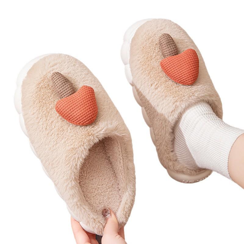 Cartoon small mushroom cotton slippers autumn and winter indoor home fluffy plush thick-soled cotton slippers