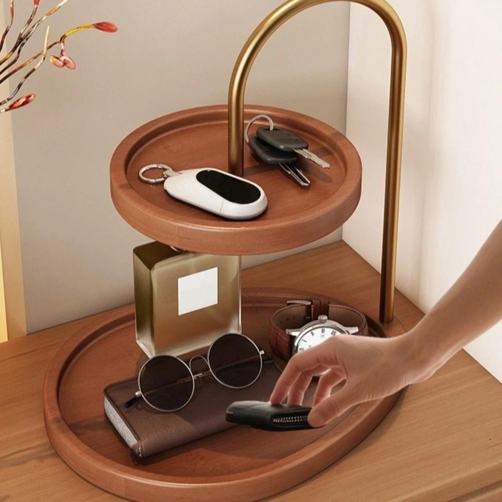 Wooden Double Layer Storage Tray Retro Decorative Jewelry Organizer Key Rack Tray Jewelry Holder Jewelry Display Stand