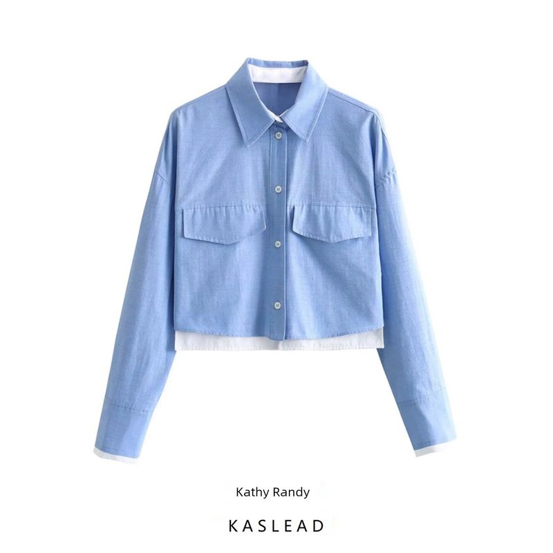 Kaslead Fashion Long Sleeve Lapel Short Shirt