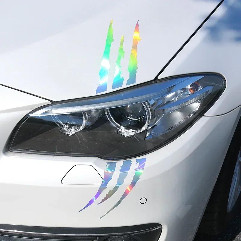

2pcs Car Motorcycle Claw Scratch Decal Reflective Sticker For Car Auto Headlight Decoration Headlight Claw Marks Vinyl Decal