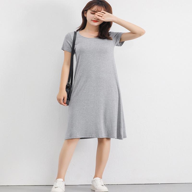 Plus Size Women's Summer Modal Short Sleeve Long T-shirt Casual Dress For Effortless Style
