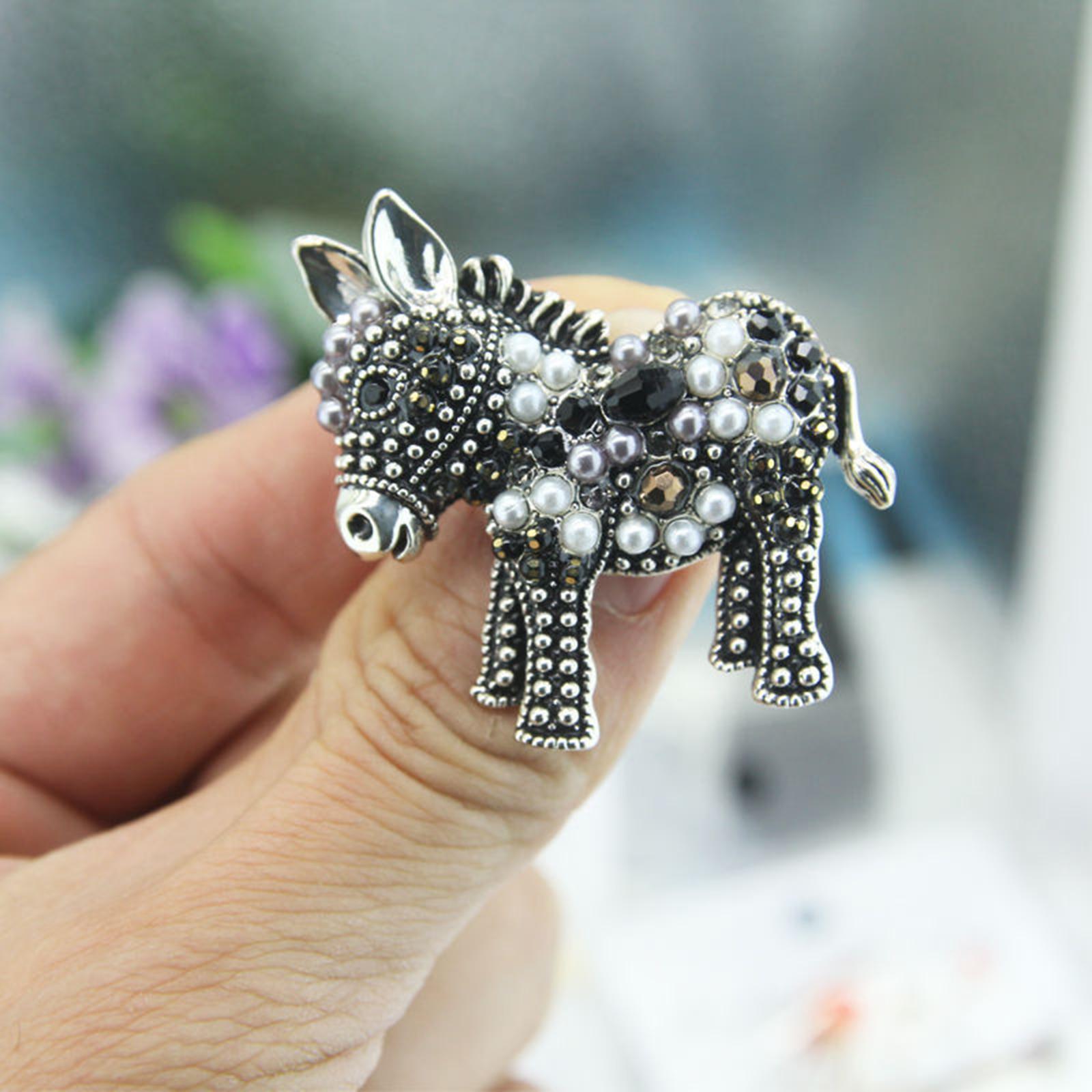 Donkey And Brooch, Unisex, Rhinestone,encrusted Animal Brooch One Size