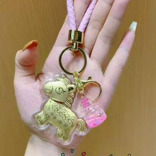 Gold Heart Pony Keychain: Money, Love & Mobile Charm with Shuibei Gold Pendant
